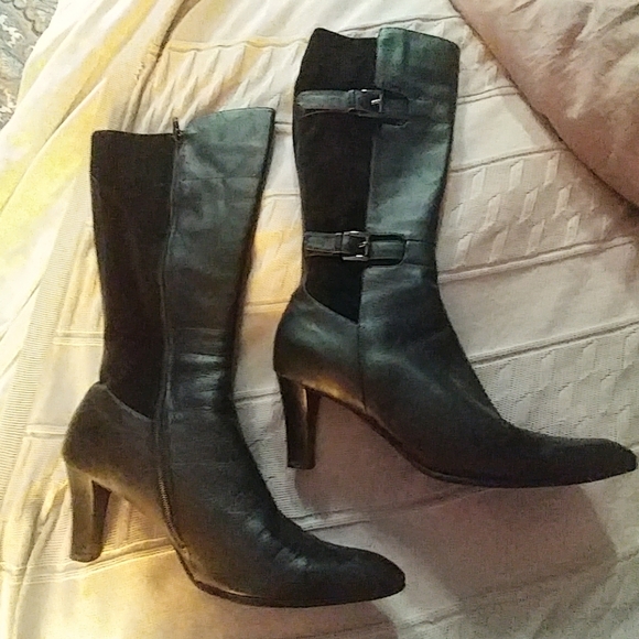 Black leather knee high boots 11W - Picture 1 of 7